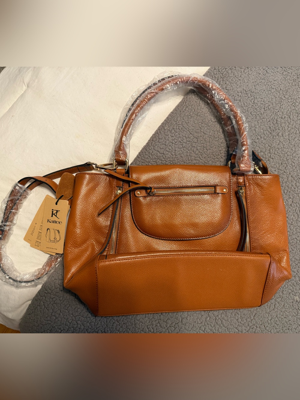 Kaice Tan Leather Tote Bag - Women's Everyday Shoulder Handbag